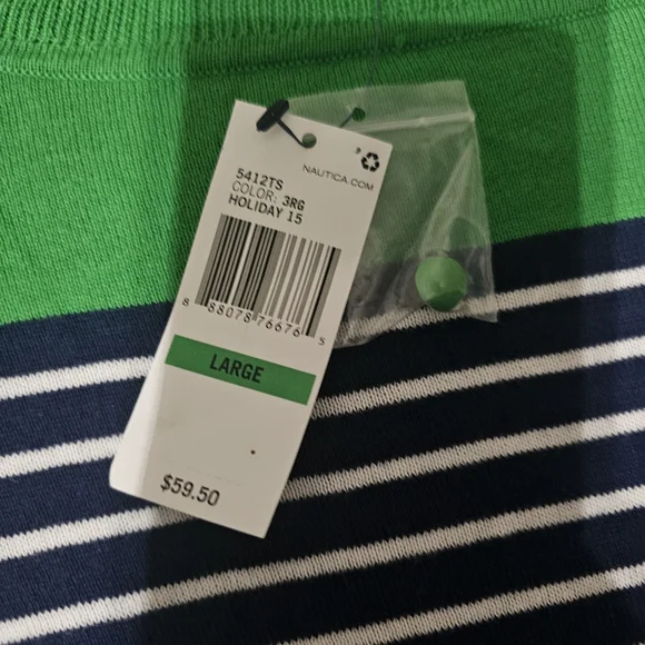 Nautica boatneck Kelly green navy striped sweater nwt - Picture 3 of 5
